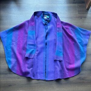 Avoca Collection Wool Colorful Striped Cape !! Petite